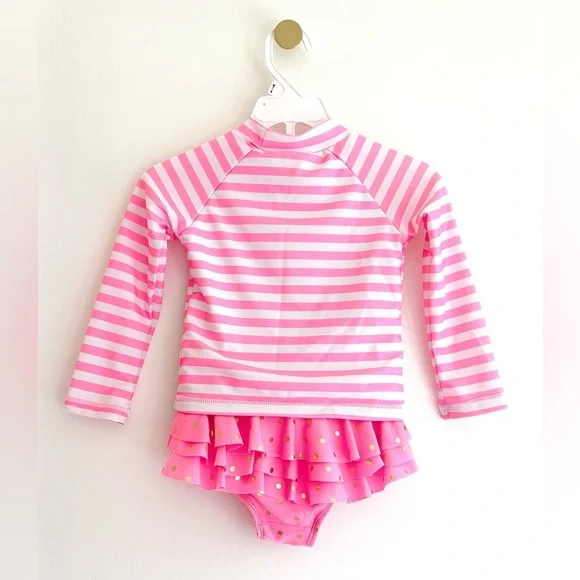 WETSUIT CLUB “Hello Summer” Pink Striped Kids Rashguard Set w/ Flowers Girls 3T - Picture 2 of 10